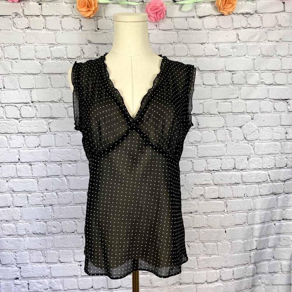 New York & Company Black Sheer Polka Dot Sleeveless Blouse